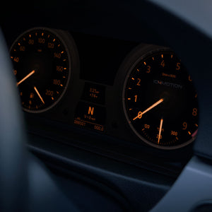 Digital Cluster featuring the Novel Origin theme from ID4Motion, in color variation Classic Orange.