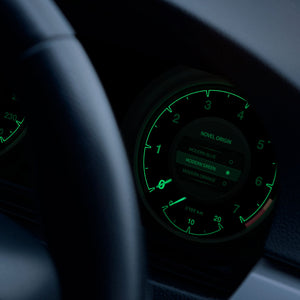 Digital Cluster featuring the Novel Origin theme from ID4Motion, in color variation Modern Green.